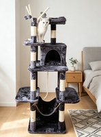 Arbre à chat multi-niveaux avec condo, hamac, poteaux à gratter en sisal et jouet interactif pour familles multi-chats