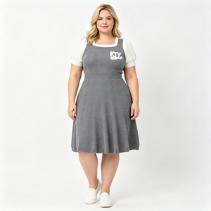 OEM <strong>Fit</strong> <strong>Flare</strong> Women's Elegant Autumn Eco-Friendly <strong>Dresses</strong> Square Neck Mini Length Daily Casual Wear Outfits <strong>White</strong> Grey Knit - Product Image 1