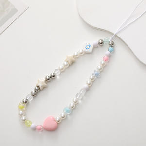 Cadena de teléfono celular Cordón con cuentas de perlas Correa de muñeca Anti Lost Charm Correa Moda Teléfono Funda Llavero Colgante - Product Image 6