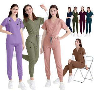 Uniforme Quirúrgico Médico de Trabajo para Enfermería con Logotipo Personalizado del Fabricante, Conjunto de Uniforme Sanitario Elástico de Talla Grande para Mujer con Top y Pantalón Tipo Jogger - Product Image 3