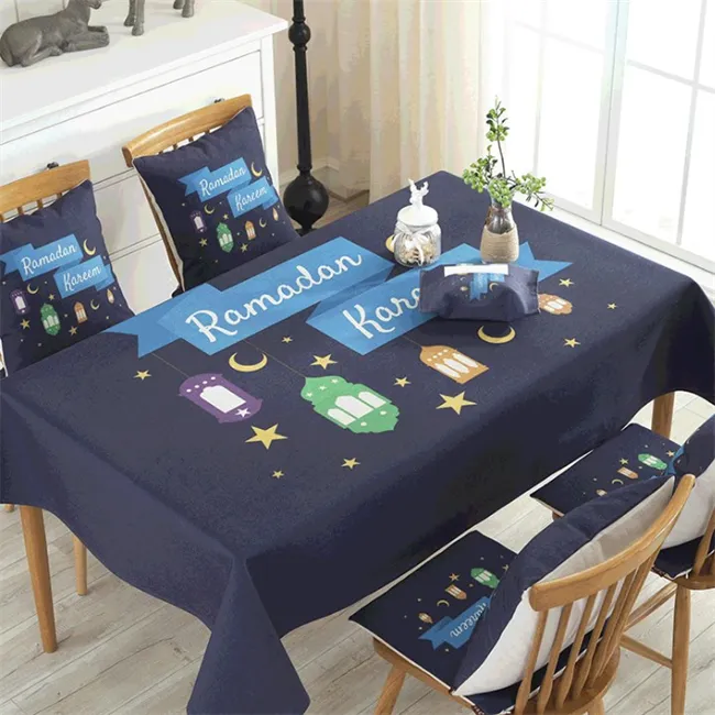 Ramadan Golden Moon and Star Home Decoration Thicken Polyester Tablecloth Modern Desk Sofa Table Cloth Cover for Eid Party Decor