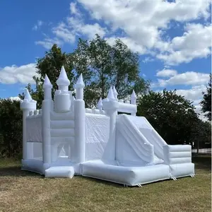 Casa de rebote inflable blanca comercial, puente inflable para niños, Castillo de boda