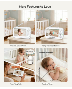 Babyphone intelligent AI TUYA 5 pouces 1080P avec vision nocturne, détection de mouvement PIR, caméra WiFi IP66 et rappel d'alimentation, compatible 13 langues - Product Image 3