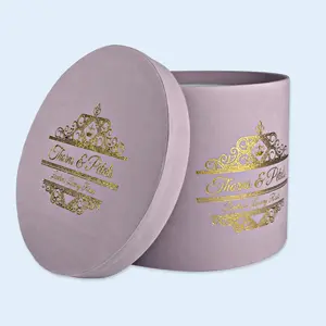 Boîtes rondes en carton écologique fournitures de service d'impression d'emballage boîte-cadeau de luxe boîte de roses en tissu violet avec logo personnalisé