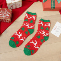 Chaussettes en polaire corail douces et moelleuses pour Noël, motif Père Noël et bonhomme de neige, idéales pour dormir en hiver - Vente en gros