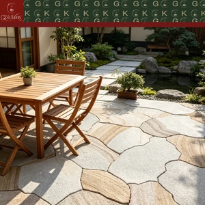 GOLDKING Pietra Naturale Organica per <span class=keywords><strong>Pavimentazione</strong></span> Esterna, Grigio Chiaro Beige con Striature, Bordo Naturale Grezzo, Progetto all'Ingrosso - Product Image 5