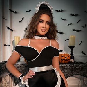 Nouvel arrivage Ensemble de lingerie érotique quatre pièces pour femmes Costume d'halloween pour filles sexy Uniforme de femme de chambre <span class=keywords><strong>coquine</strong></span> Lingerie fronde <span class=keywords><strong>dentelle</strong></span> - Product Image 5