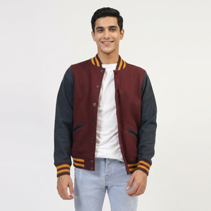 2024 Custom Men's Wool Varsity <b>Jacket</b> High Quality New Design <b>Puffer</b> <b>Thin</b> Genuine Leather Letterman Style Winter Knitted - Product Image 1