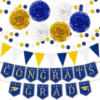 Kit de Décorations de Remise de Diplôme Bleu et Or 2026 – Bannière « Félicitations Diplômé », Guirlande, Étoiles en Carton et Pompons en Papier
