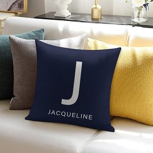 Vintage Custom Printed Linen Cushion <strong>Cases</strong> &amp; <strong>Pillow</strong> Covers with Letter Designs for Home Decor Navy Blue Farmhouse Style - Product Image 5
