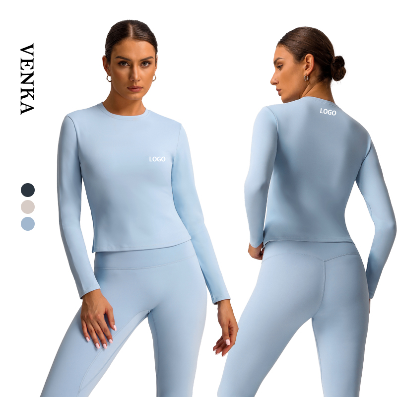 Women's Lightweight Long Sleeve Slim Fit Workout Yoga Top Breathable Gym Sports T-Shirt with round Neck Resistant Keep Warm