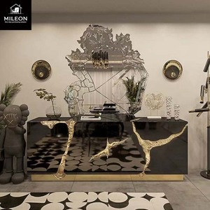 Buffet de luxe <span class=keywords><strong>miroir</strong></span> avec pieds sculptés abstraits dorés, meuble de rangement décoratif haut de gamme pour salon de villa - Product Image 2