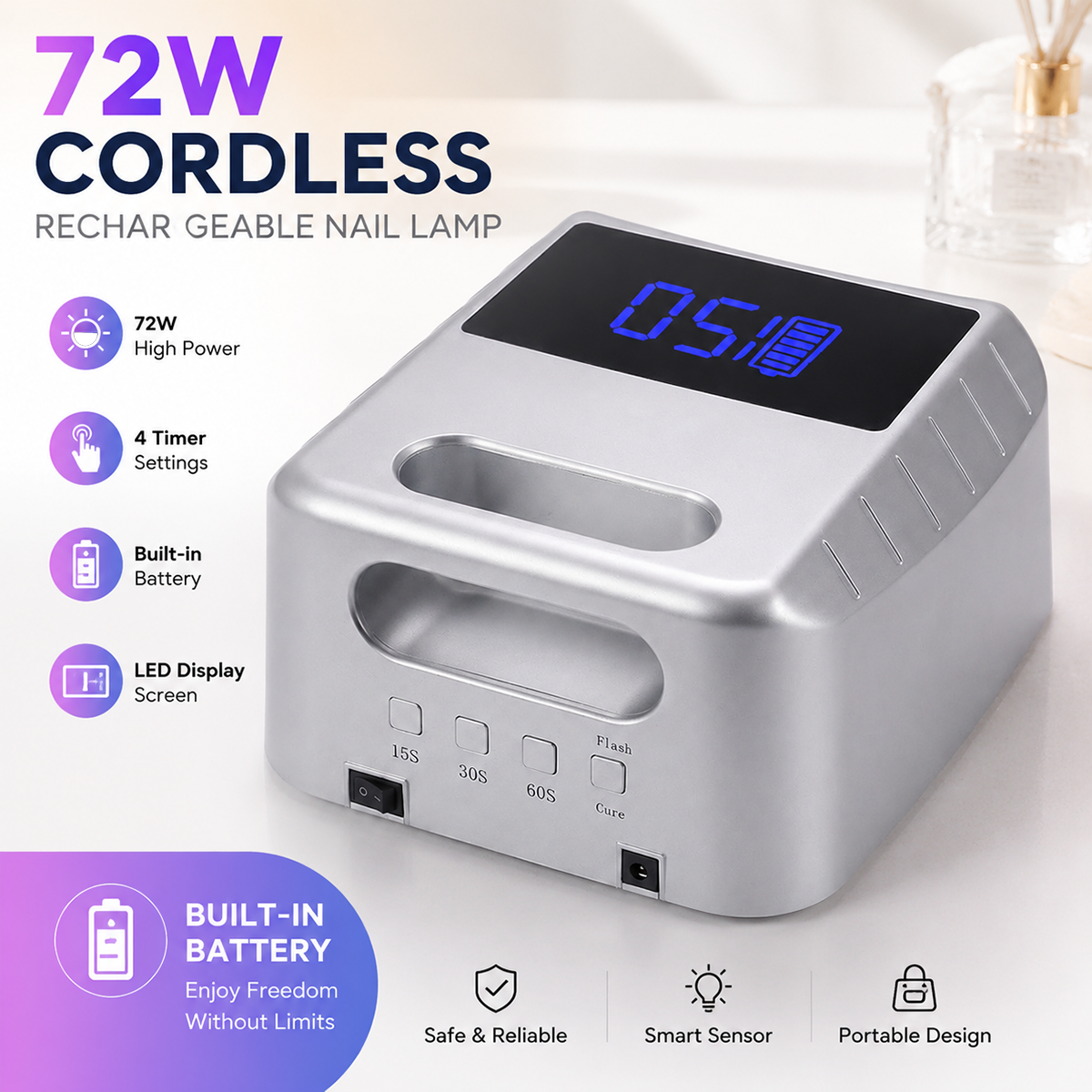 New Professional High Powder UV Led Light Battery Removable Cordless Nail UV LED Gel Curing Lamp for Manicure Nail Table