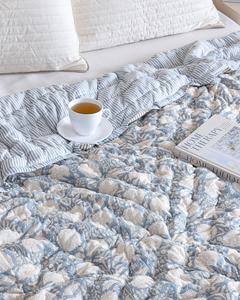 Indian Hand Block Print Dusty <b>Blue</b> Cotton Quilt Floral Bedspread Queen Comforter Soft All Season <b>Blanket</b> - Product Image 2