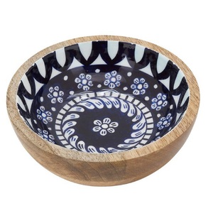OEM/ODM Suppliers <b>Sticker</b> Enamel Printed Solid Wood Grain Acacia Wooden Food Fruit Bowls Round Salad Bowls - Product Image 6