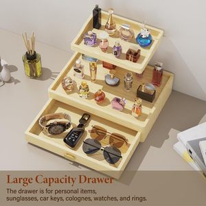 Étagère de rangement surélevée à 2 niveaux en bois de pin pour parfums, avec tiroirs, présentoir multifonctionnel pour femme et homme - Product Image 5