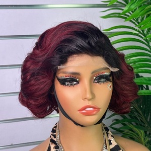 Wholesale Original Human Hair Highlight Piano Color <b>Black</b> Color 99j Color Loose Bouncy Wig 100% Human Hair 5*5 <b>Lace</b> Wig - Product Image 3