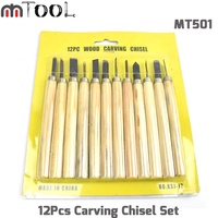 12 pièces couteau à découper le bois ciseau ensemble bricolage outils en bois carte blister OEM acier au carbone manche en bois droit outils de sculpture sur bois