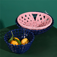 Handgemaakte Weave Donkerblauwe Kleur Fruit Keramische Mand Rooster Holle Druif Of Banaan Of Apple Porselein Mand