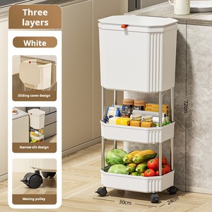 3 lớp Thùng rác <span class=keywords><strong>bin</strong></span> với túi rác PP HIPS đa phần thùng rác có thể với nắp và bánh xe - Product Image 1