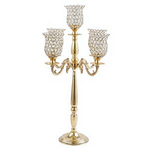 Porte-bougie en acrylique transparent lisse à 3 bras, design miroir, pour candélabres de mariage et centres de table de 118 cm - Product Image 1