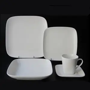 Fine bone china white color dinner set square shape porcelain dinnerware set