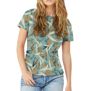 Vêtements de beauté urbaine personnalisé coloré oiseau fleur mode imprime décontracté respirant femmes <span class=keywords><strong>col</strong></span> <span class=keywords><strong>rond</strong></span> T-<span class=keywords><strong>Shirt</strong></span> imprimé sur demande - Product Image 1