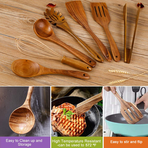 Utensilios de Cocina Profesionales para el Hogar, Juego de Utensilios de Cocina de Madera de Acacia y Teca, Utensilios de Cocina de Madera - Product Image 2