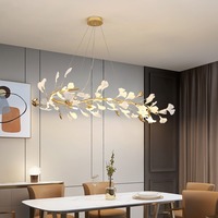 Lustre personnalisé BGST en forme de feuille, longs luminaires suspendus, style nordique créatif, en céramique dorée, feuille de Ginkgo, lustre de luxe