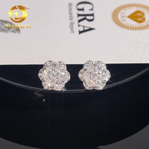 Envío rápido Stock local Iced Out Cluster Flower Hip Hop 925 Pendientes de moissanita de plata esterlina - Product Image 5