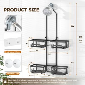 Portaoggetti da doccia regolabile ZJH, design impermeabile, struttura in metallo antiruggine, ganci, porta rasoi, porta sapone - Product Image 6