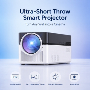 โปรเจคเตอร์อัจฉริยะขายส่ง ความละเอียดเนทีฟ 1080P 900 ANSI ลูเมนส์ ระยะฉายสั้นพิเศษ ระบบแอนดรอยด์ 14 ขนาดเล็ก พกพาสะดวก โฮมเธียเตอร์ โรงงานรับผลิตแบบ OEM ODM - Product Image 1