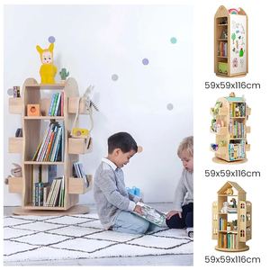 Meuble bibliothèque en bois Montessori à plusieurs niveaux <span class=keywords><strong>pour</strong></span> la maternelle, la garderie, coin lecture <span class=keywords><strong>pour</strong></span> enfants, étagère murale, sur pied - Product Image 3