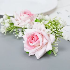 थोक दुल्हन कलाई रेशम गुलाब गुलाब के फूल कंगन दुल्हन की कलाई के कॉर्सेज ब्रेसलेट - Product Image 3