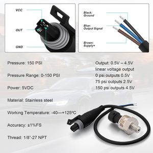 Transmisor de Presión Aulink 150Psi 1/8-27 Npt, Sensor de Aceite de Acero Inoxidable 316 con Conector de Arnés - Product Image 5