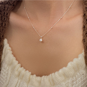 Collar de Perlas Sintéticas con Encaje Tejido de Plata Pura S925, Diseño Retro y Cadena para Clavícula Y00499 - Product Image 1