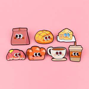 Dibujos animados comida queso leche té pan café croissant leche té de la tarde insignia de Metal comida solapa Pin mochila ropa broche - Product Image 1