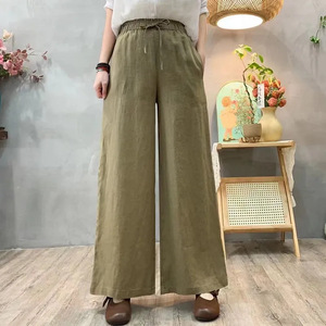 Wide Leg Pants Women Elastic Waist Solid Color Loose Fit Casual Breathable Mid Waist Pocket Spring Summer Style - Product Image 3