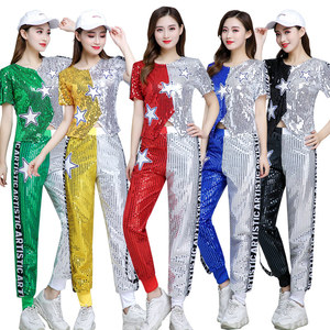Traje de actuación de baile de Jazz empalme mujer adulto danza moderna estudiante porristas pantalones de lentejuelas traje de actuación - Product Image 1