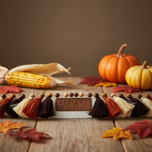 Guirnalda de Cuentas de Madera Parisloft Harvest de 20.5 Pulgadas con Borlas Decorativas para Mesa de Estilo Rústico, Chimenea o Bandeja Escalonada - Product Image 2