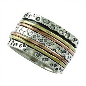 Triple Tone Broad 92.5 Sterling Silver Invisible Setting Wedding <b>Spinner</b> <b>Ring</b> Unisex Manufacturer and Exporter India - Product Image 1