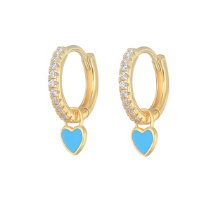 ROXI S925 Pendientes de Aro Redondos de Plata de Ley con Colgante de Corazón Azul y Esmalte en Forma de Corazón - Product Image 1