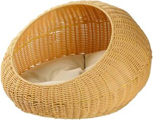 Lit rond en rotin fait main avec coussin moelleux pour chats ou petits chiens, <span class=keywords><strong>panier</strong></span> en osier pour animaux de compagnie - Product Image 1