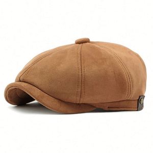 Autumn Winter Men Suede Newsboy <b>Hat</b> Vintage Painter Beret Cap Sports Casual 8 Panel Newsboy <b>Hat</b> - Product Image 3