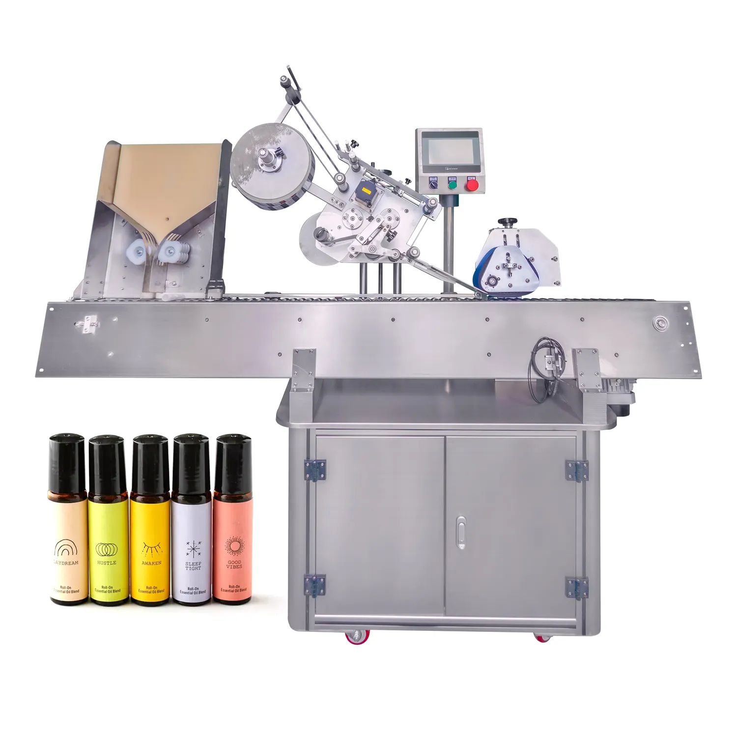 YIMU YM215 Máquina de rotulagem horizontal automática para frascos de ampolas e tubos de xarope com tecnologia de 50ml e 10ml