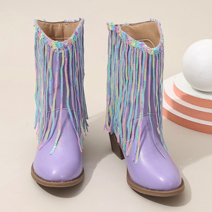 Botas Vaqueras de Nuevo Diseño, Botas Vaqueras con Lentejuelas Brillantes para Niñas, Botas Infantiles Brillantes - Product Image 5