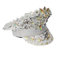 Casquette de Capitaine à Paillettes et Strass pour Festival, Anniversaire, Burning Man, Rave – Accessoire de Costume et Coiffe EDM – Vente Directe Usine