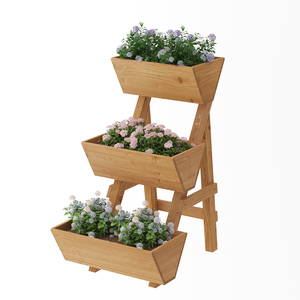 Jardinière surélevée classique en <span class=keywords><strong>bois</strong></span> à 3 niveaux avec trous de drainage <span class=keywords><strong>pour</strong></span> une utilisation intérieure/extérieure, petite taille <span class=keywords><strong>pour</strong></span> fleurs/légumes/plantes - Product Image 1