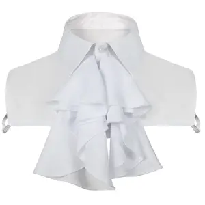 Tissu de doublure rétro français col de poupée brodé vêtements pour hommes du Moyen Âge dentelle col blanc fleur