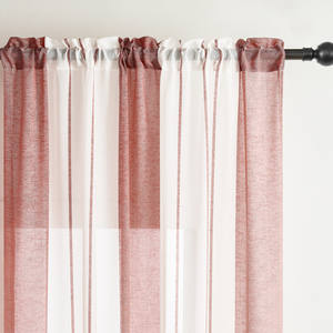 Rouge <span class=keywords><strong>Blanc</strong></span> Rayé Rideaux Semi Sheer <span class=keywords><strong>Oeillet</strong></span> Top Chambre Fenêtre Intimité Moderne Translucide Lumière Filtrant Voile Rideaux - Product Image 3